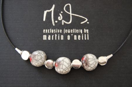 Classic Triple Red and White Raku Necklace